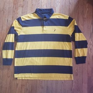 Classic blue yellow striped Nautical fall rugby-style 100% Cotton Prep Shirt XXL